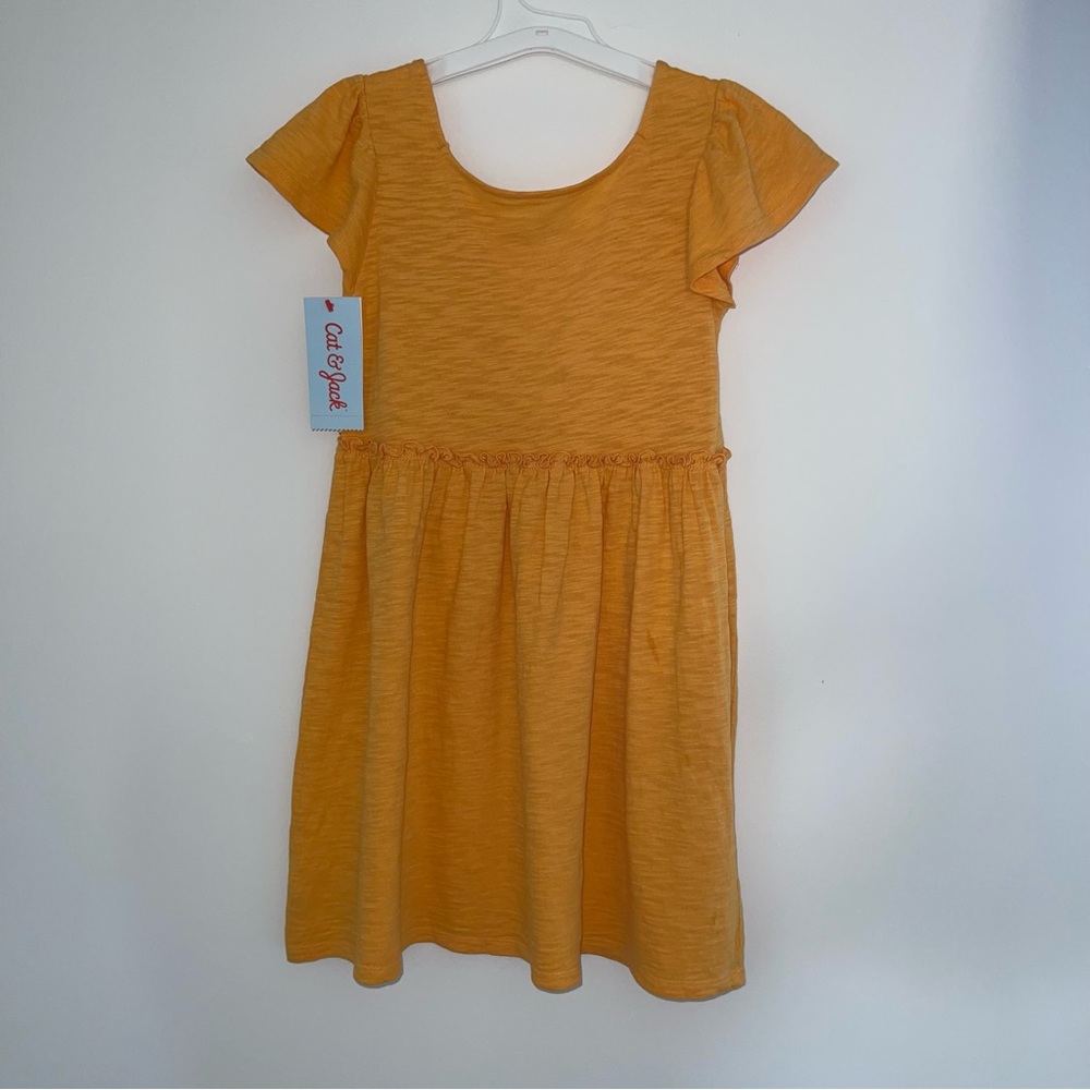 Cat & Jack girls dress mustard,solid dress medium mustard,orange,short sleeve,5T